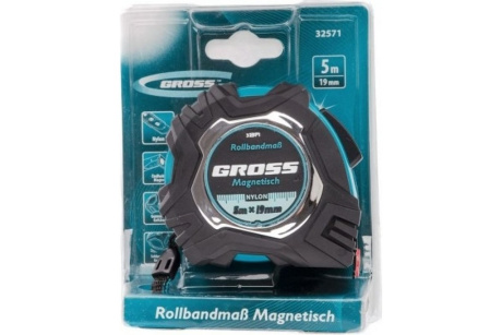 Купить Рулетка MAGNETISCH 5м х 19мм обрезиненая автомат фиксация GROSS 32571 фото №4